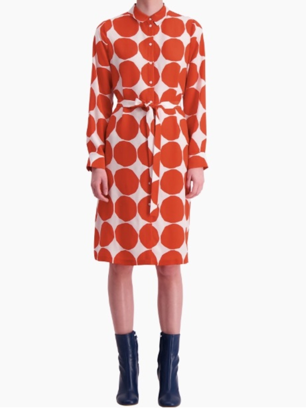 Marimekko Bettina Pienet Kivet Bold Orange and White 100% Silk Dress - Picture 2 of 12